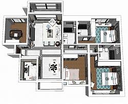 美式风格整体户型SU模型