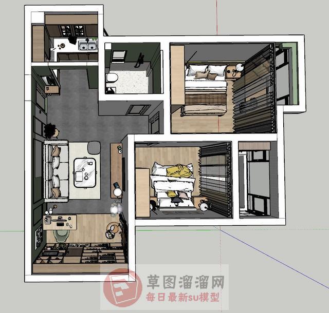 现代风格两房一厅家装SU模型