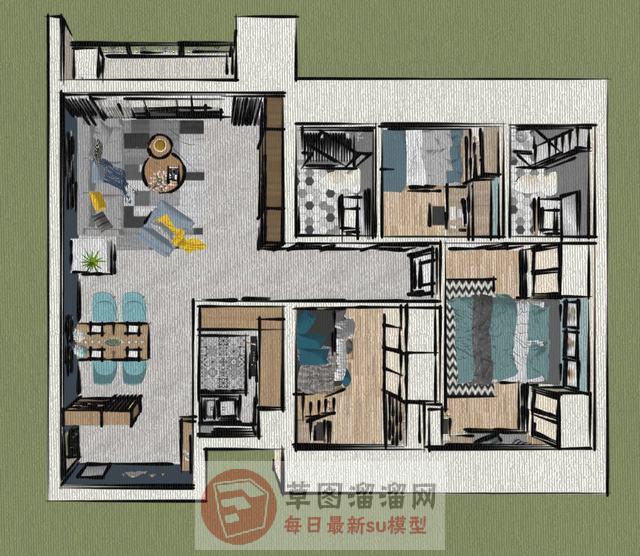 欧式风格家装户型SU模型