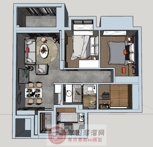 三房家装户型SU模型