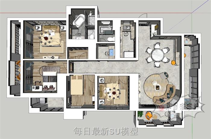 欧式简约室内SU模型