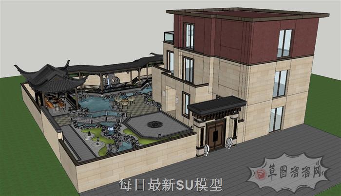 中式别墅建筑SU模型