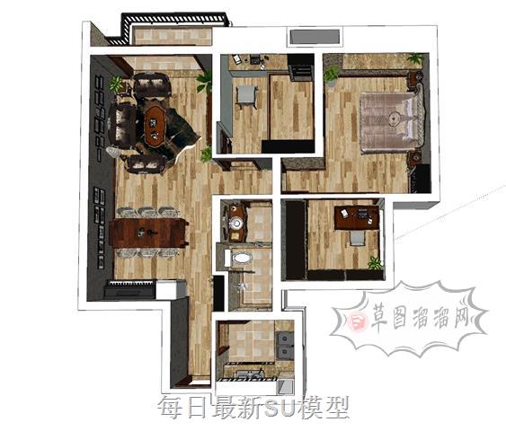 欧式风格三房家装SU模型