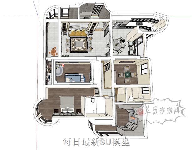 新中式户型家装SU模型