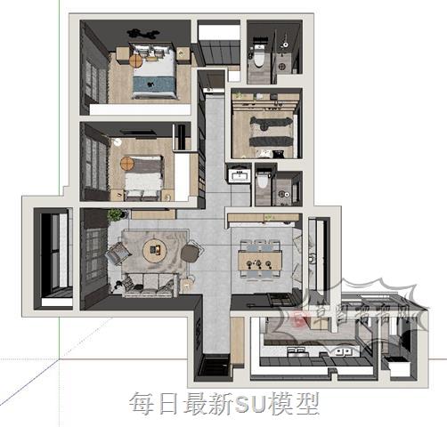 欧式风格家装三房SU模型