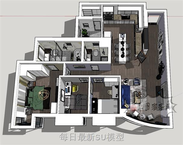 现代风格家装户型SU模型