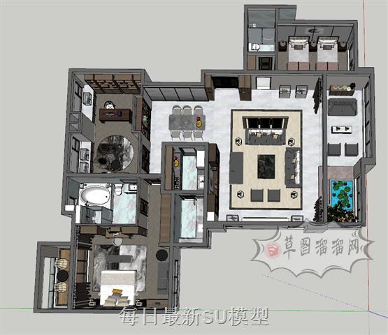 新中式家装大户型SU模型