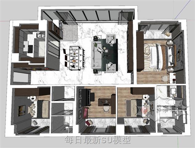 鸟瞰家装完整SU模型