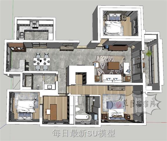 新中式室内家装SU模型