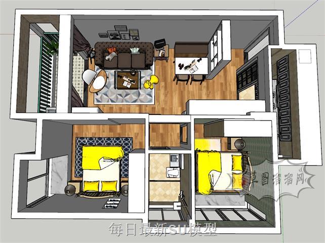 美式风格小户型家装SU模型