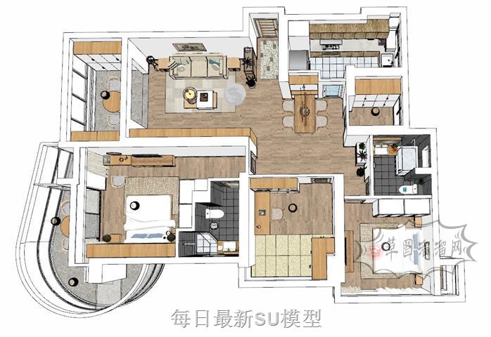 日式风格家装室内SU模型