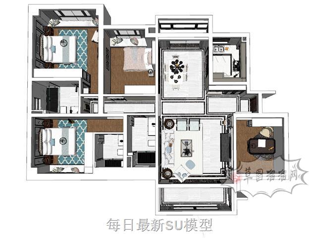 欧式鸟瞰家装SU模型