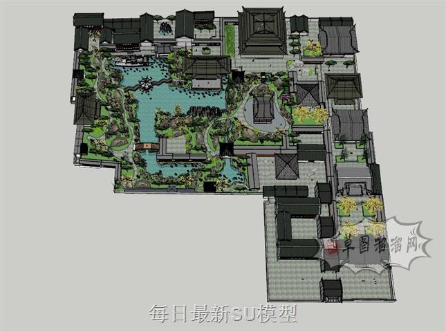 中式园林景观SU模型