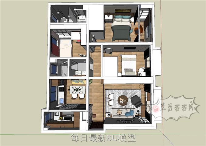 三房两厅室内家装SU模型