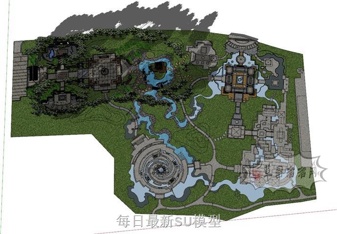 中式风格公园景观SU模型
