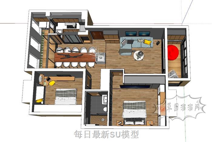小户型两房家装SU模型