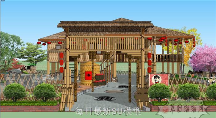 农家乐餐馆饭店SU模型