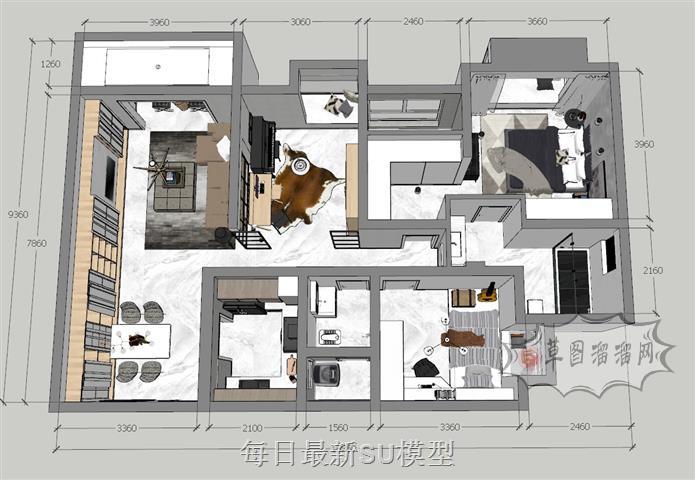 现代家装户型SU模型