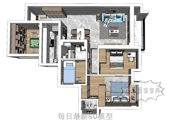 三房室内家装SU模型