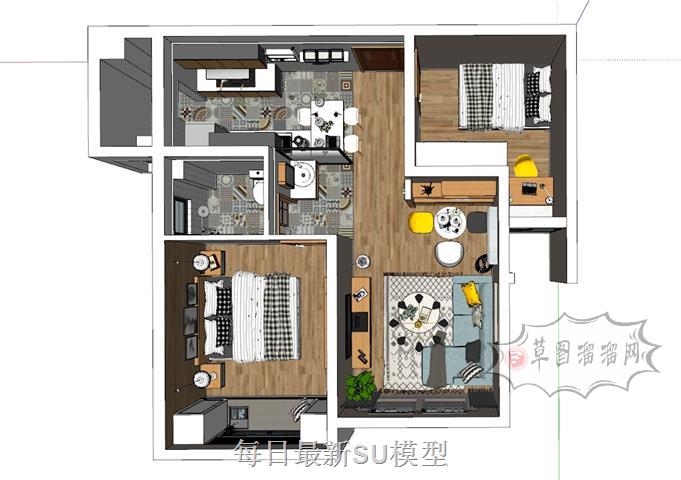 两室一厅北欧小户型SU模型