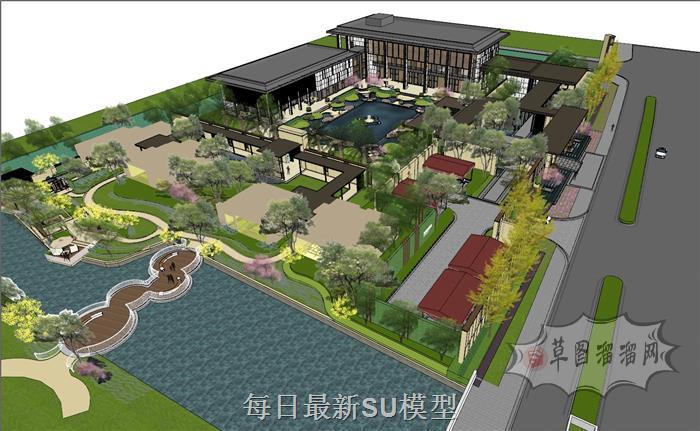 中式售楼部景观SU模型