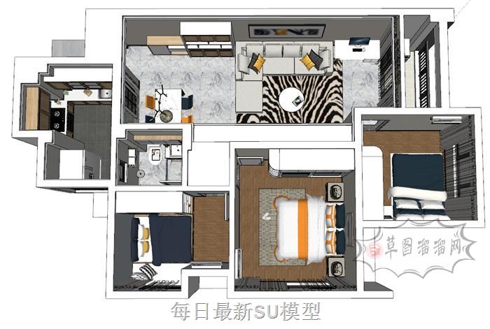 三房两厅户型家装SU模型