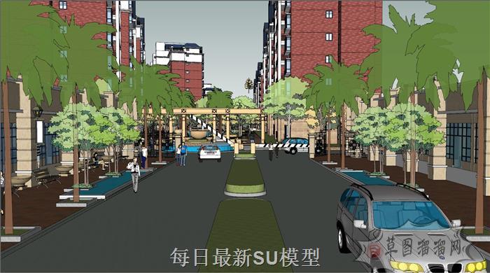 小区景观住宅区SU模型