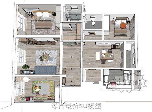 小户型三房室内SU模型