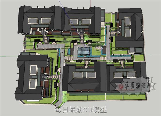 新中式别墅景观SU模型