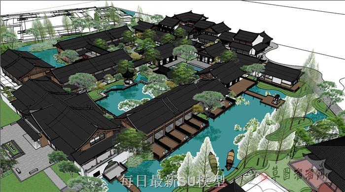 中式休闲酒店SU模型