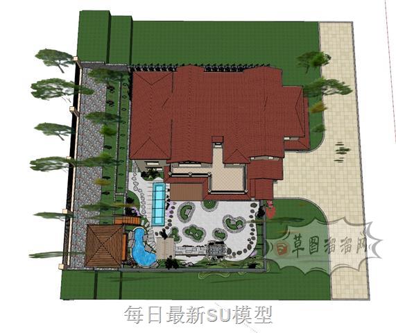 别墅中式庭院SU模型