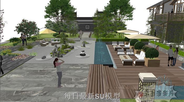 中式庭院景观SU模型