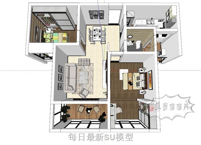 两房家装小户型SU模型