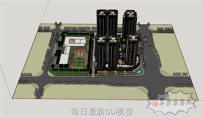 新中式小区景观SU模型
