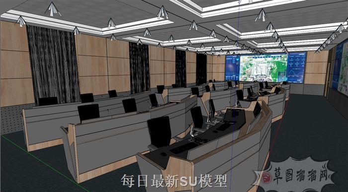 监控室作战室指挥中心SU模型
