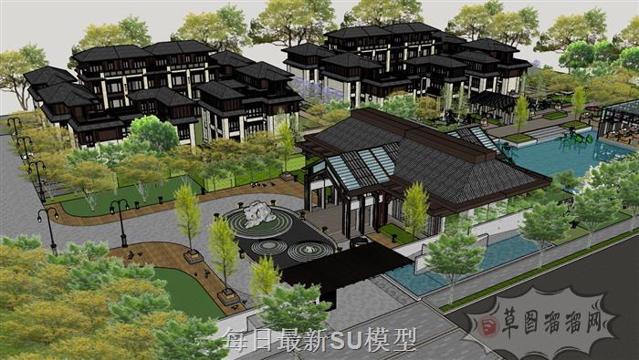 中式售楼部别墅SU模型