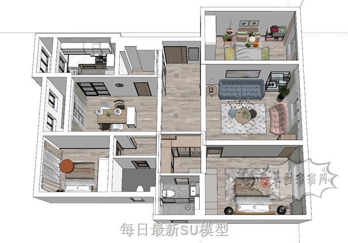 简约家装户型SU模型