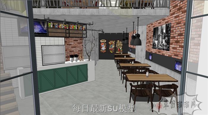 工业风格LOFT餐饮店SU模型