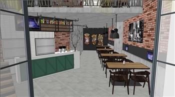 工业风格LOFT餐饮店SU模型