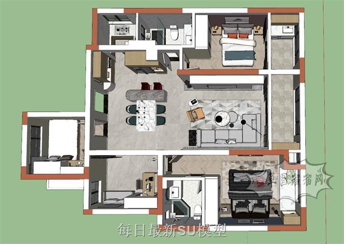 鸟瞰家装户型SU模型