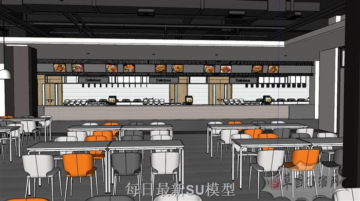 学校食堂餐厅SU模型
