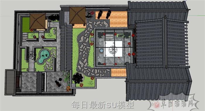 中式合院庭院SU模型