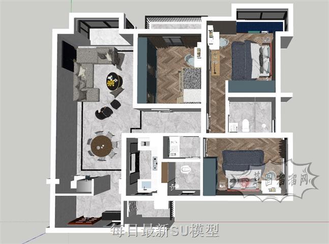 鸟瞰家装户型SU模型