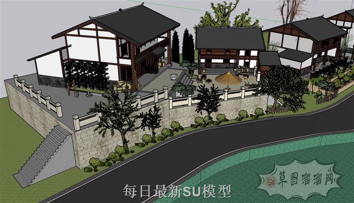 景区民宿景观SU模型