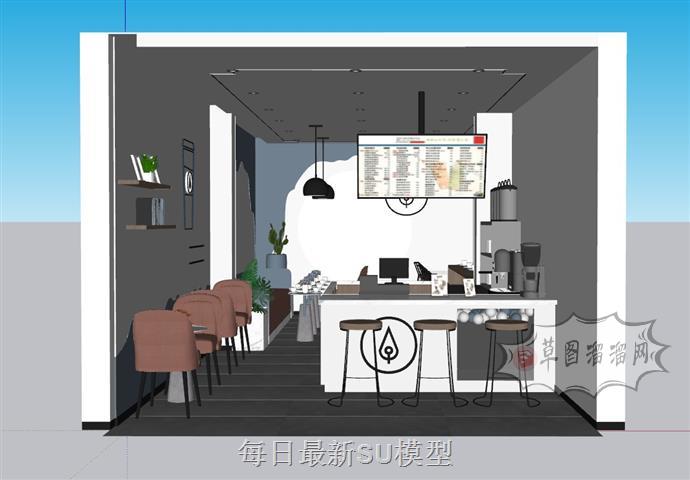 饮品店奶茶店餐饮店SU模型