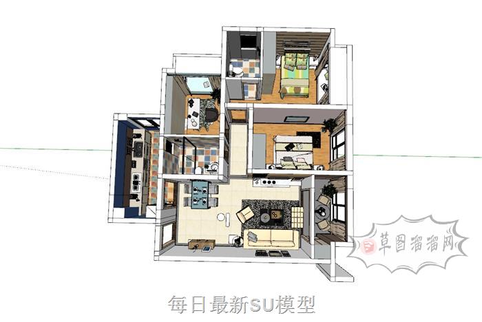 家装户型鸟瞰SU模型