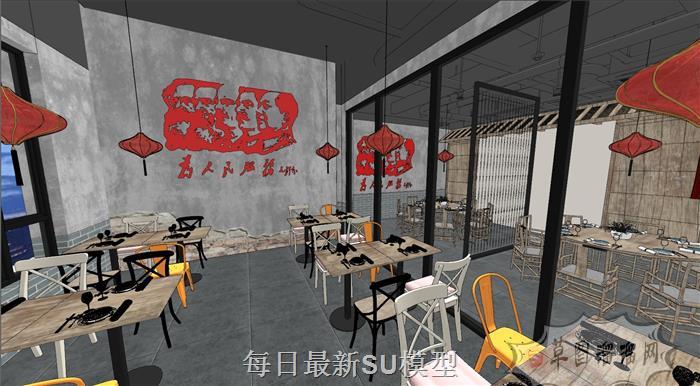 工业风餐厅餐饮店SU模型