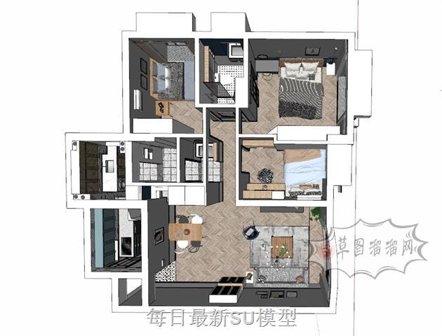 北欧家装户型SU模型