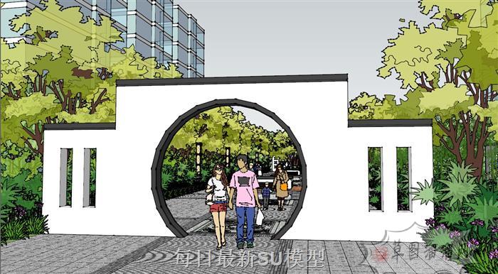 中式公园景观SU模型