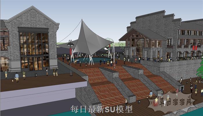 滨水民国商业街SU模型